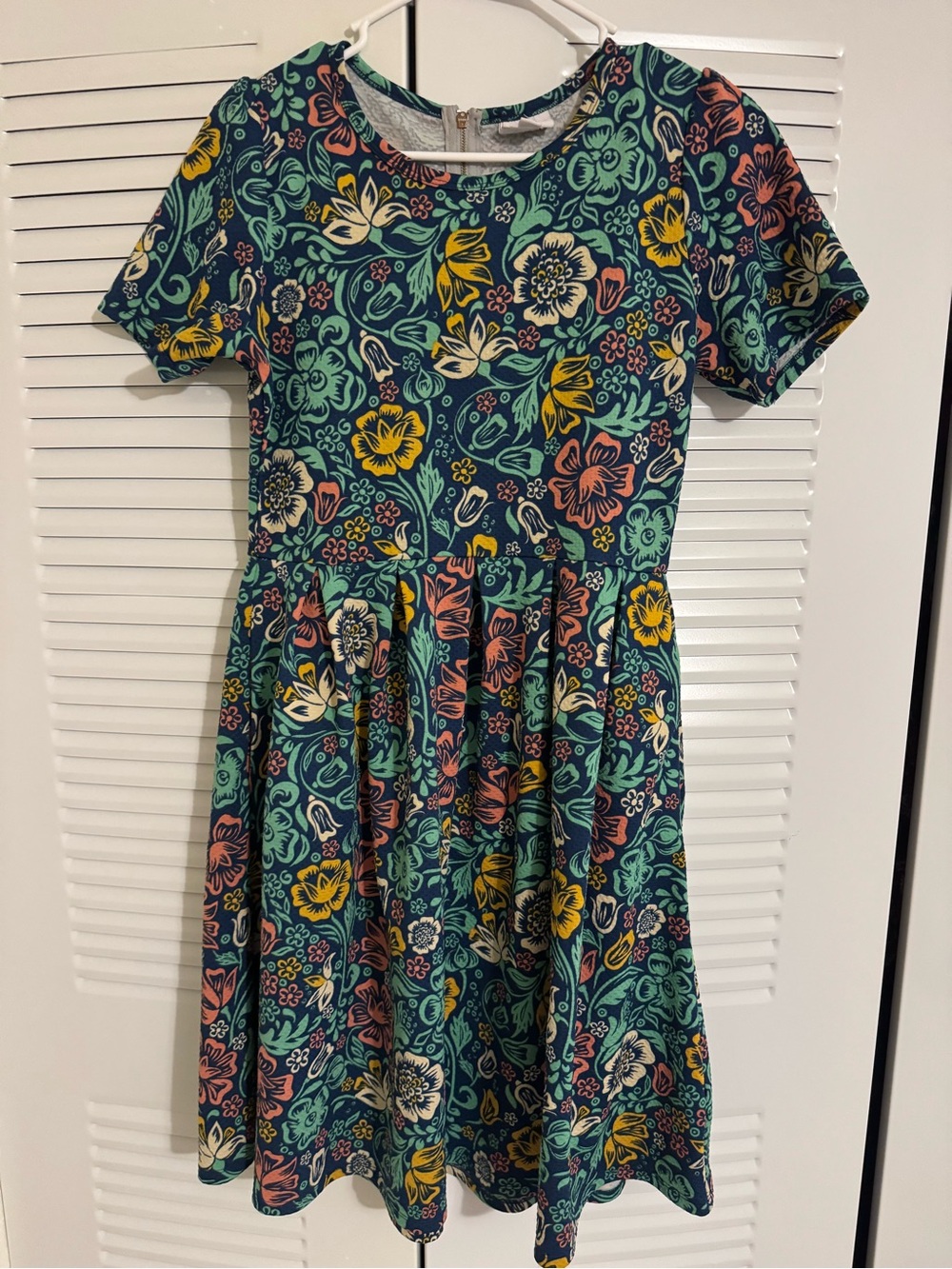 Women’s Floral Amelia Lularoe Dress in Teal with Multicolor Blooms